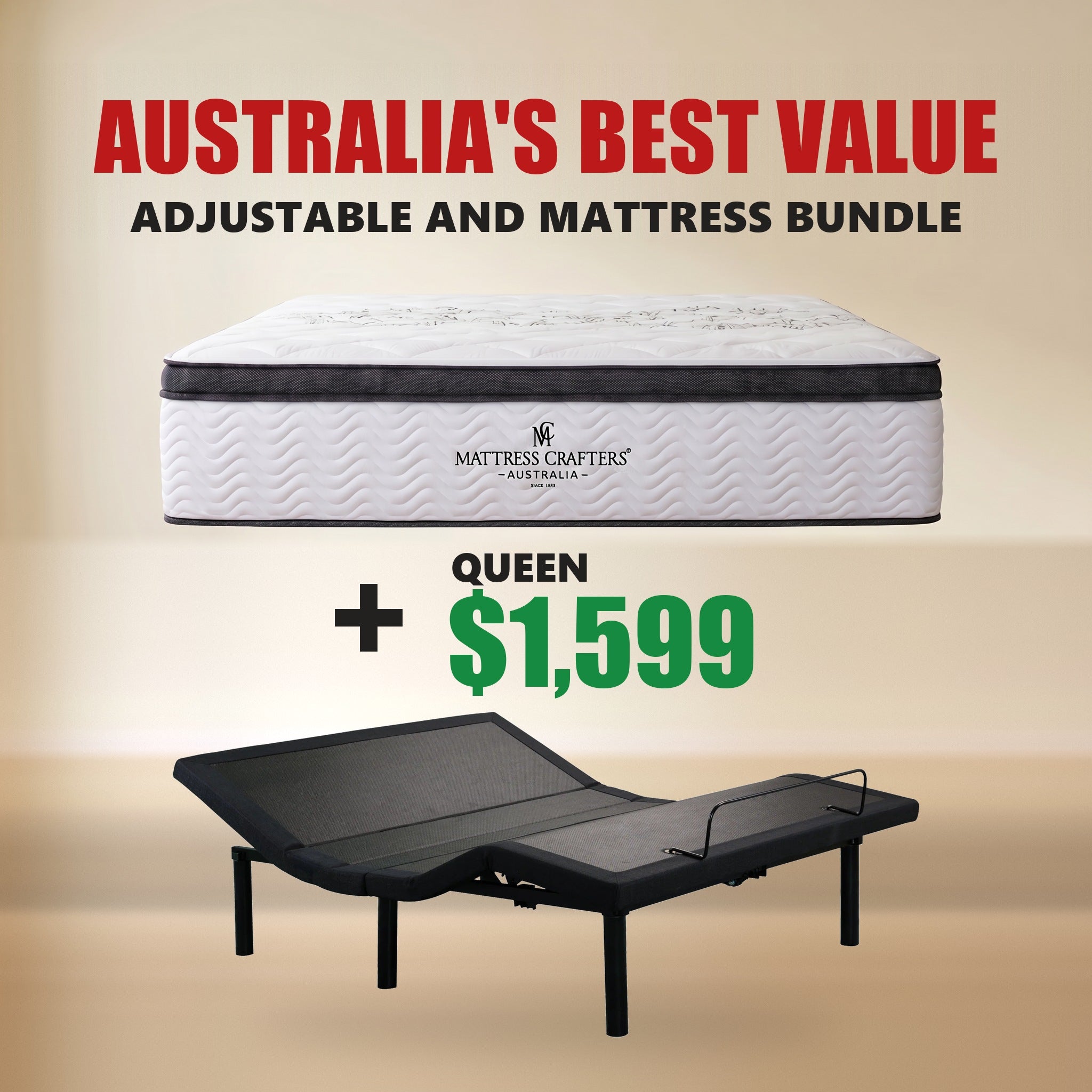 CrafterMotion adjustable base with a Mattress Crafters mattress, head and legs raised