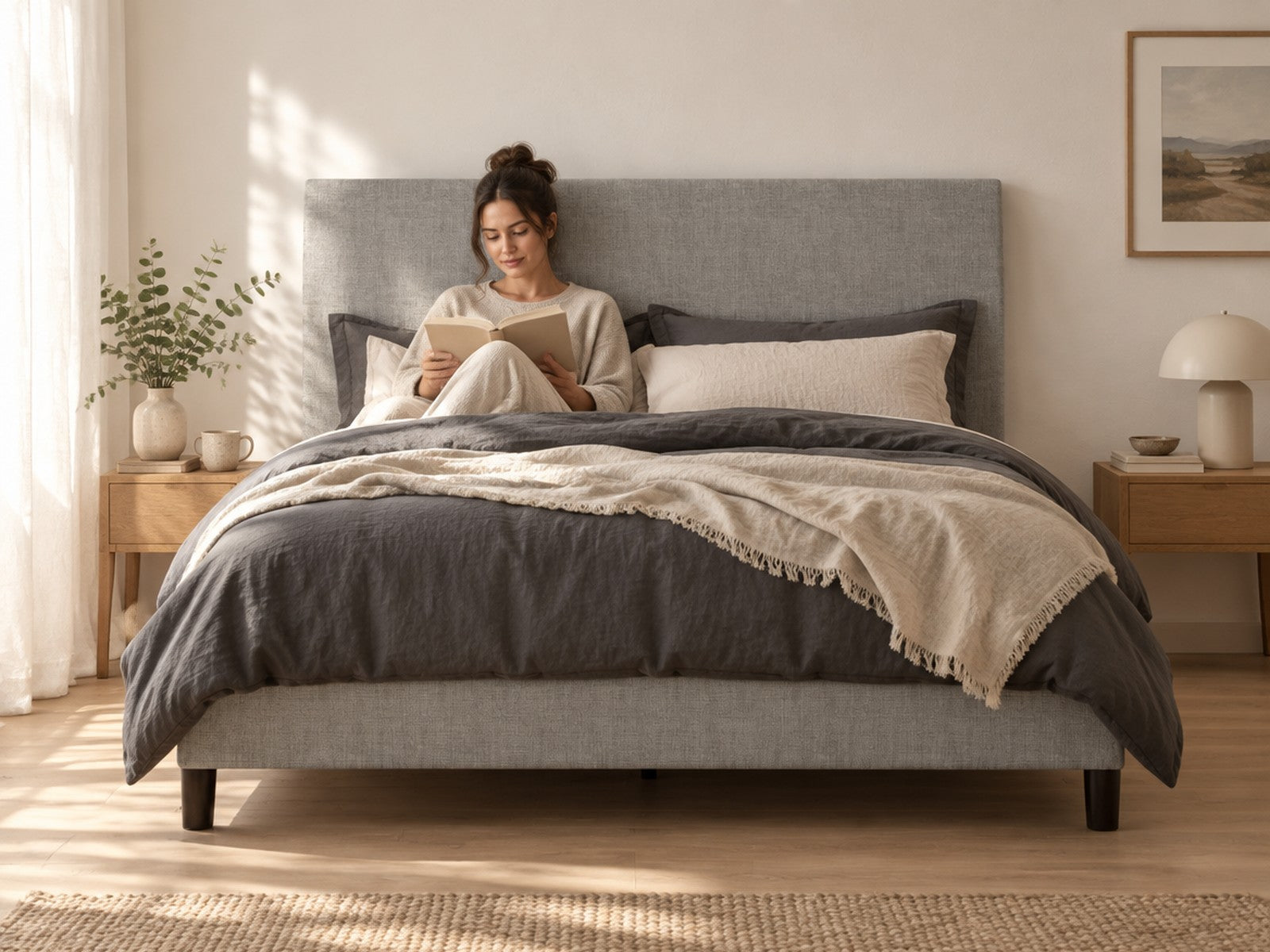 Bedhead and Upholstered Portabase Bundle in Light Grey view 4