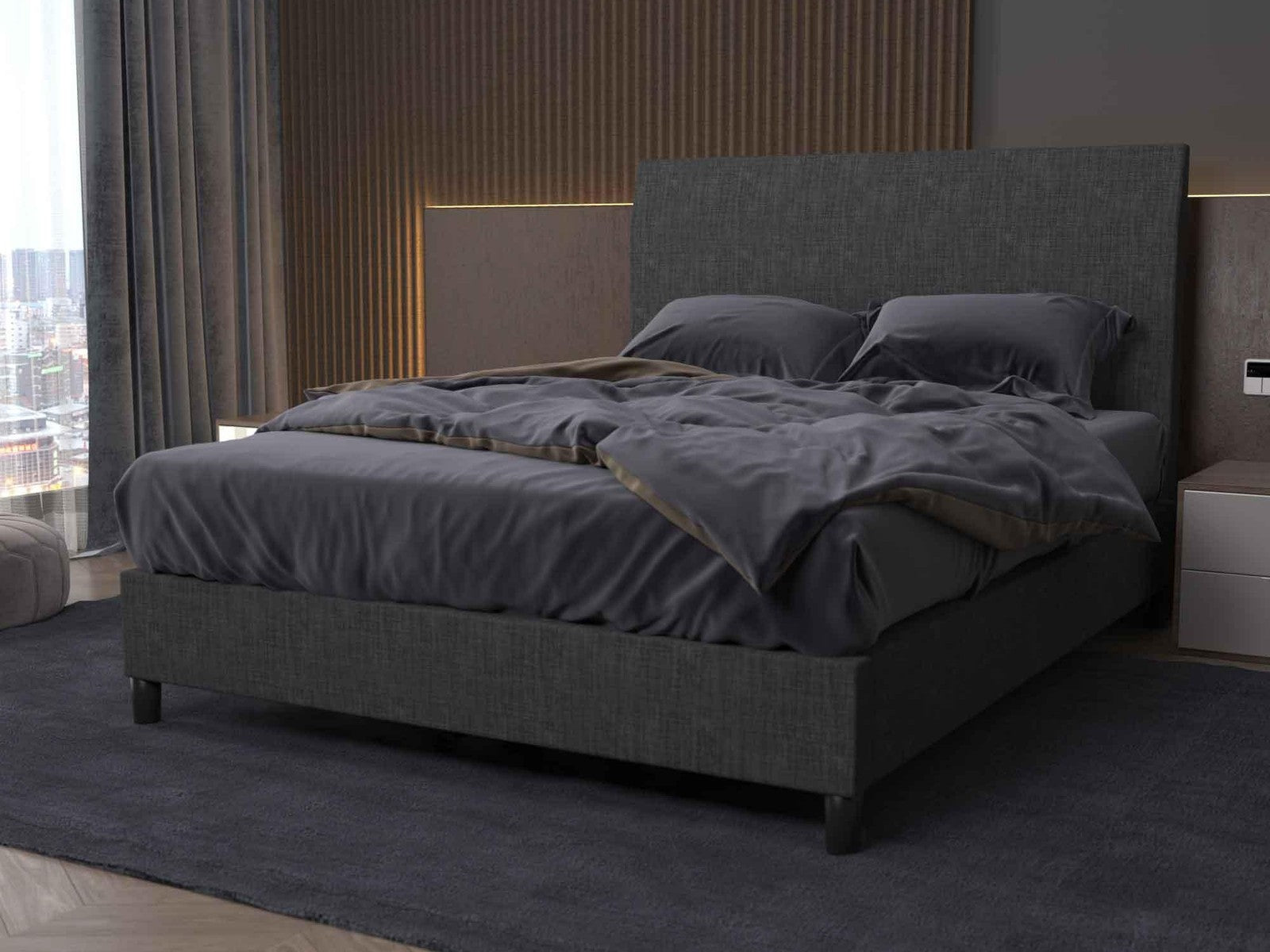 Bedhead and Upholstered Portabase Bundle in Graphite view 1