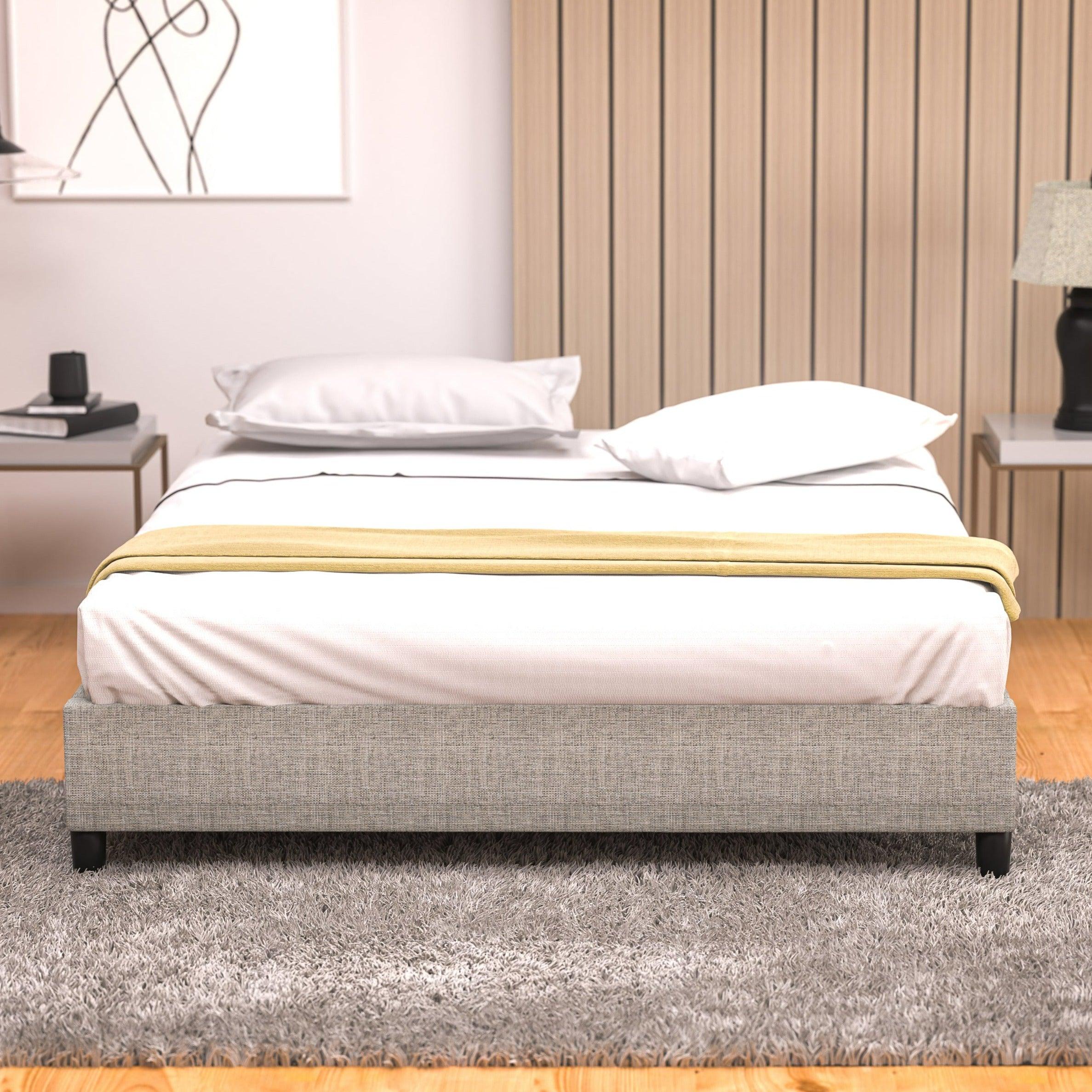 Upholstered Portabase bed base in a bedroom