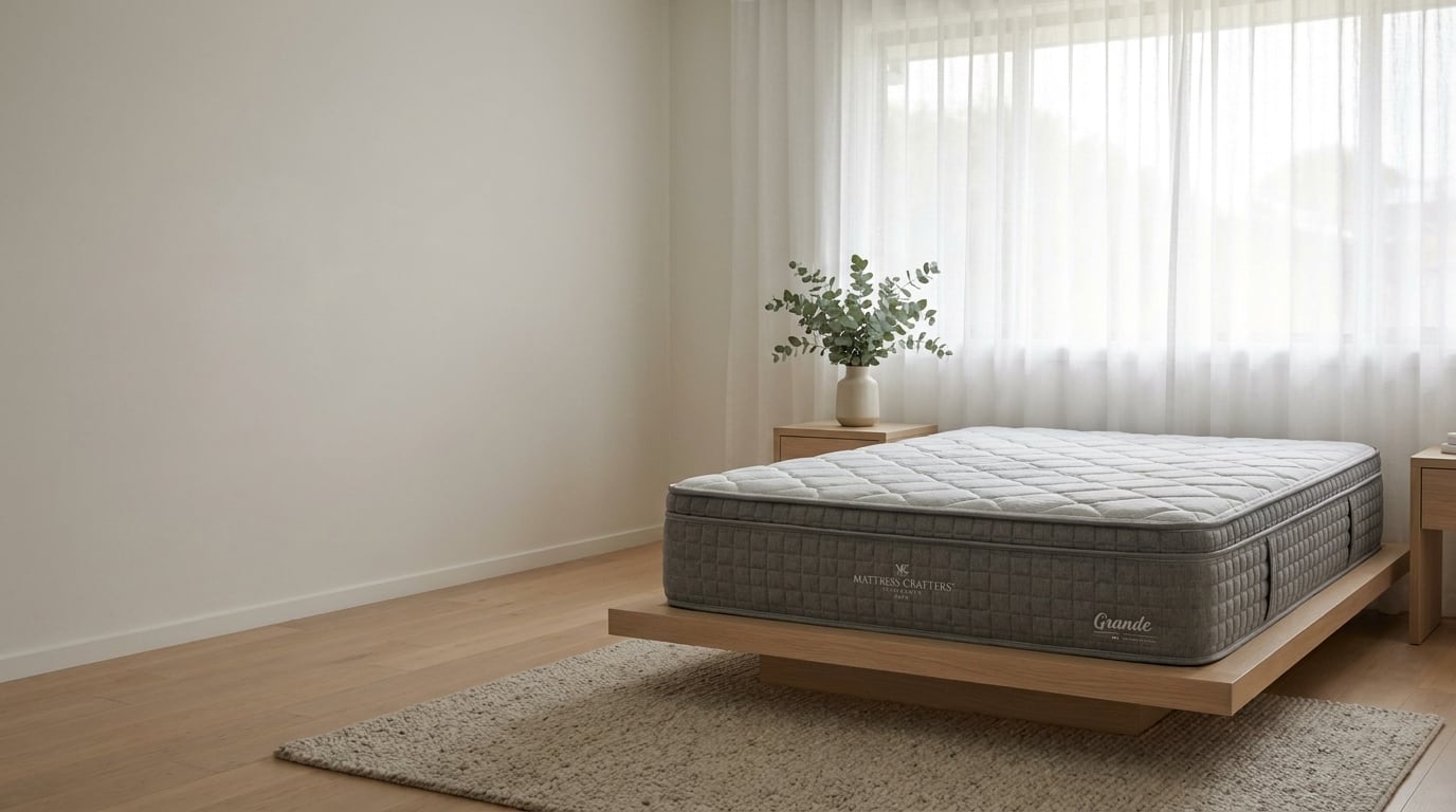 A Mattress Crafters clearance mattress in a bright bedroom