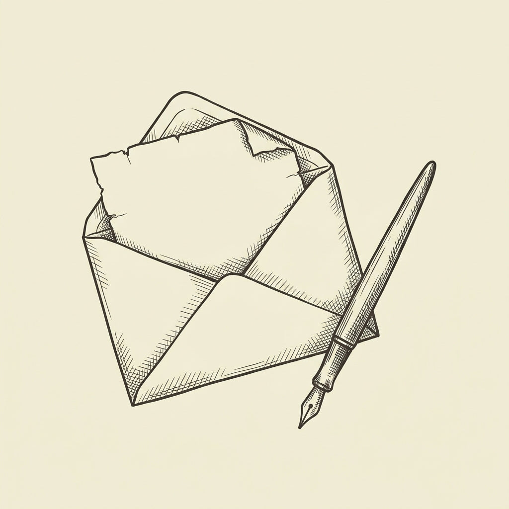 Line illustration of an opened envelope and letter
