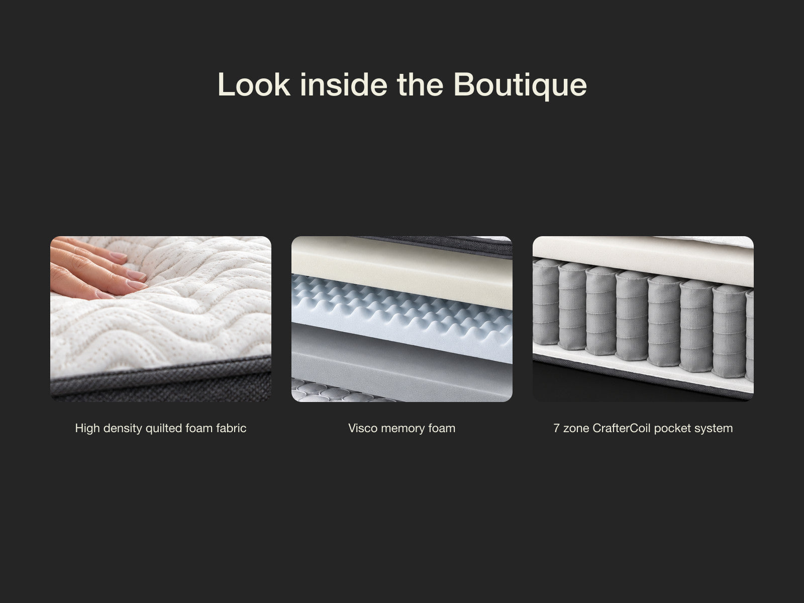 The Boutique mattress corner and label up close